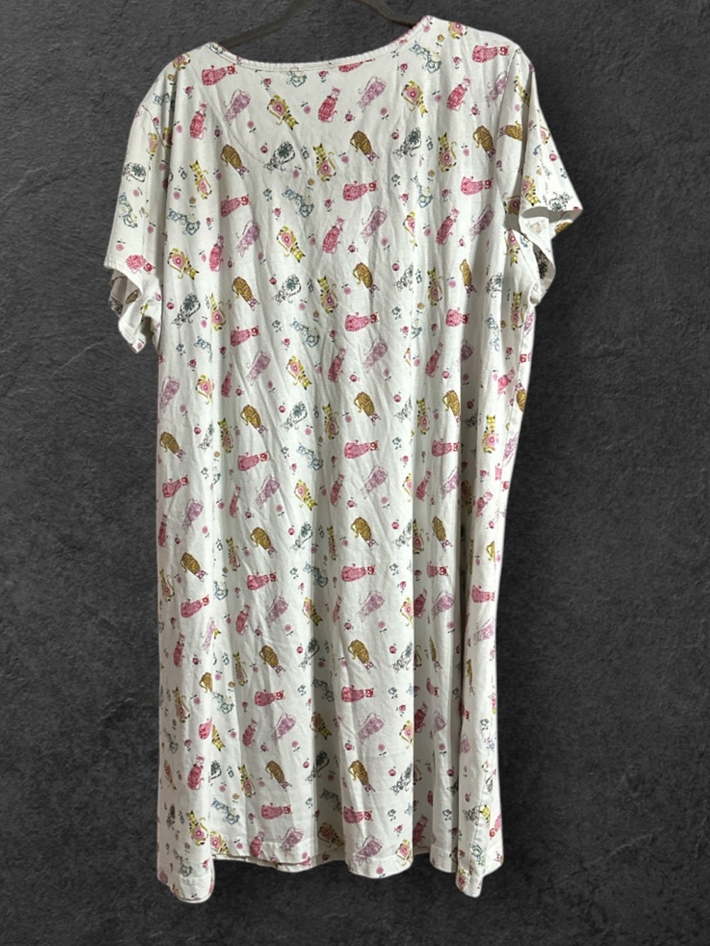 Fundamentals white short sleeve nightgown with floral,cat print size 2X - Picture 2 of 9